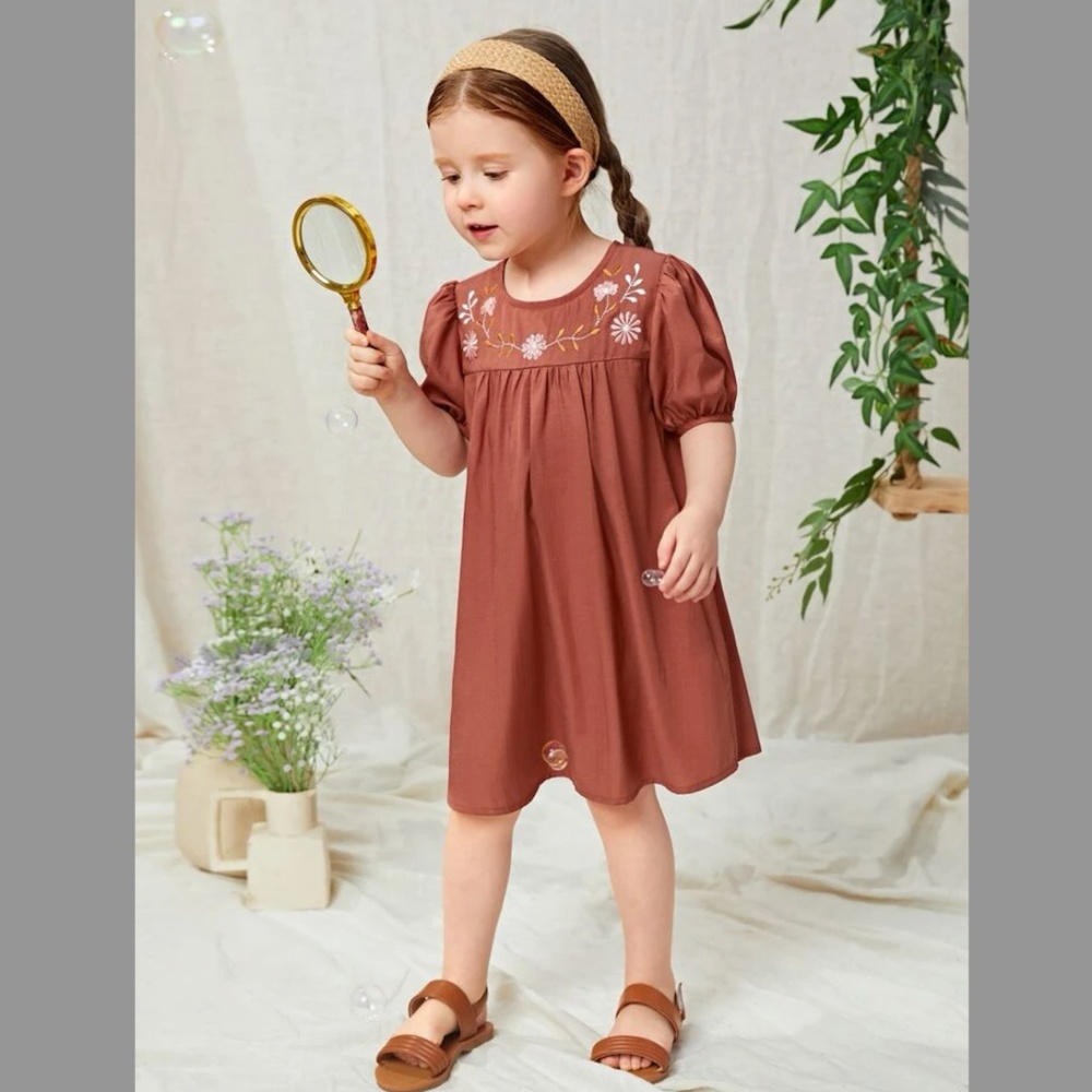 SHEIN Floral Embroidery Puff Sleeve Dress 6